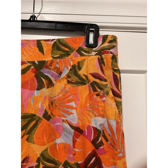 Women Linen Pants Wide Leg Orange Tropical Multi Color C&C California Size Large - Picture 3 of 7